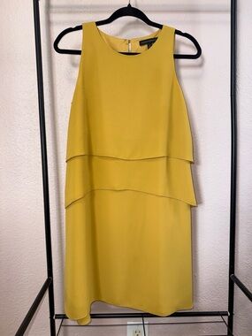 Banana Republic Mustard Yellow Cold-Shoulder Tiered Mini Dress with Pockets